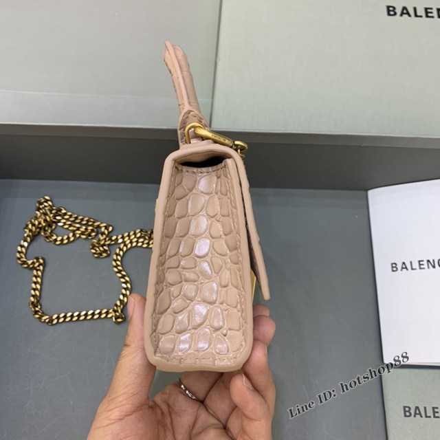 Balenciaga專櫃爆款mini Hourglass沙漏包 巴黎世家鱷魚紋裸粉色超迷你號手提肩背女包 fyj1546